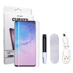 Стекло защитное с нано клеем и УФ лампой для Samsung Galaxy S10E (полностью на клею), прозрачный