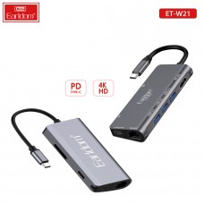HDMI устройство Earldom ET-W21 (3USB + выход Type C PD+ чтения карт SD + TF карта), серебро