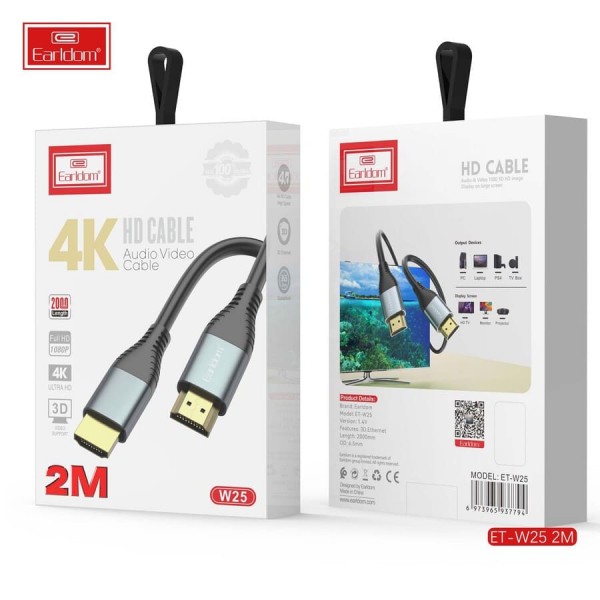 Купить Кабель Earldom ET-W25 HDMI(M) - HDMI(M), 2м ,черный - 00-00052434 оптом