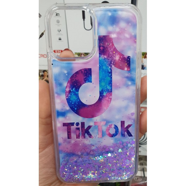 Накладка силиконовая переливашка для iPhone X/XS с надписью "TikTok", цветной