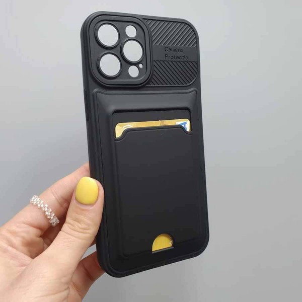 Купить Накладка силиконовая с визитницей и защитой камеры для iPhone 12 Pro Max (6.7), черный - 00-00050041 оптом