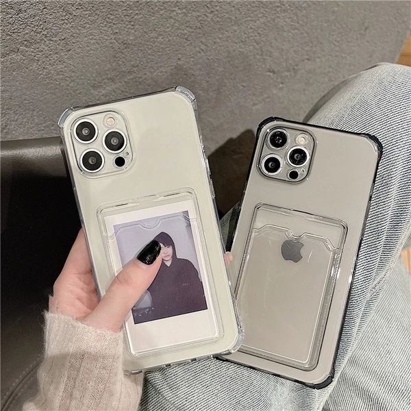 Купить Накладка силиконовая с визитницей и защитой камеры для iPhone 12 Pro (6.1), прозрачный - 00-00044393 оптом