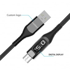 USB кабель Earldom EC-128M для micro, быстрая зарядка/передача дынных/дисплей напряжение, черный
