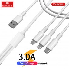 USB кабель Earldom EC-IMC024 3 в 1 для micro/iphone/Type C, (1,2м), белый