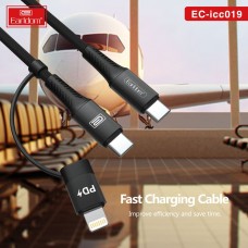 USB кабель Earldom EC-ICC019 2в1 ,Type C - Type C/iPhone, 3A, черный