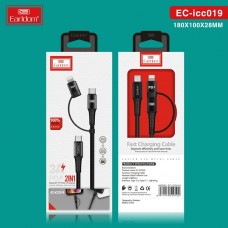 USB кабель Earldom EC-ICC019 2в1 ,Type C - Type C/iPhone, 3A, черный