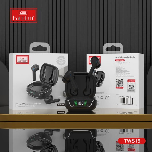 Купить Наушники Earldom TWS15 Bluetooth внутриканальные с микрофоном, черный - 00-00053023 оптом