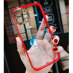 Накладка силиконовая с металическим ободком (технология 6D) для iPhone 12 (6.1), красный