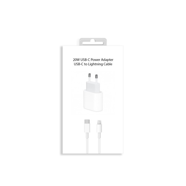 Блок питание USB Type-C (сеть) для Apple 20W + кабель USB-C/Lightning, качество 3A