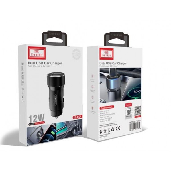Блок питание USB (авто) Earldom ES-CC4M (12W) для micro, 2USB выхода, черный