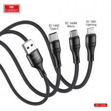 USB кабель Earldom EC-160I для iPhone, тканевая оплетка, черный