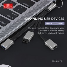USB HUB-Type C Earldom ET-HUB17C, 3USB ,(длина 12см), серебро
