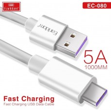USB кабель Earldom EC-080C для Type C, 5A, быстрая зарядка, белый