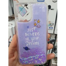 Накладка силиконовая переливашка для iPhone 12 mini (5.4) с надписью "Just believe in your dreams", светло-фиолетовый