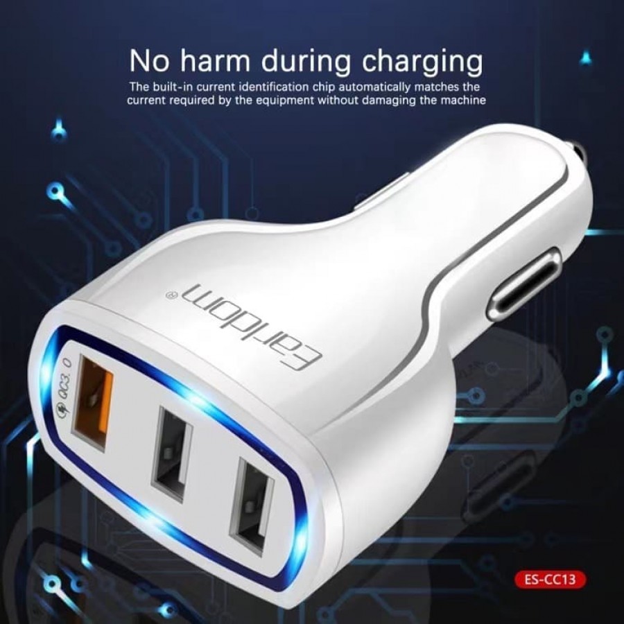 Блок питание USB (авто) Earldom ES-CC13I 3100mAh с кабелем для iPhone, 3USB  выхода, белый