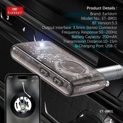 Ресивер Bluetooth для музыки Earldom ET-BR01, (AUX, микрофон), прозрачный