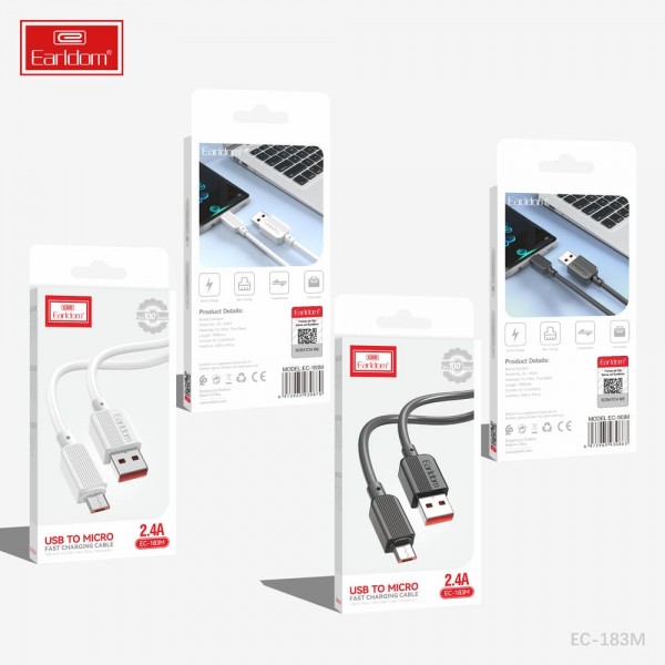 Купить USB кабель Earldom EC-183M для micro, 2.4A, черный - 00-00054444 оптом