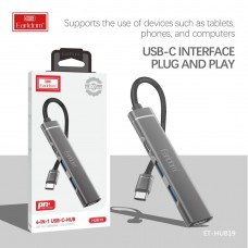 USB HUB-Type C Earldom ET-HUB19, 3USB+выход Type C PD, серебро
