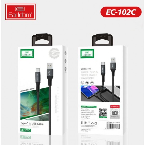 USB кабель Earldom EC-102C для Type C, (длина 2м), черный