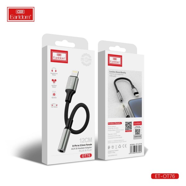 Купить Переходник на AUX для iPhone 7 Earldom OT76, черный - 00-00053419 оптом