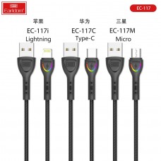 USB кабель Earldom EC-117M для micro, светящийся, 3A, черный