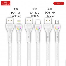 USB кабель Earldom EC-117M для micro, светящийся, 3A, белый