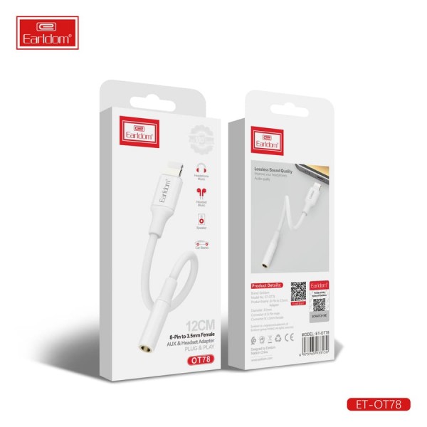 Купить Переходник на AUX для iPhone 7 Earldom OT78,(работает без блютуз), белый - 00-00054457 оптом