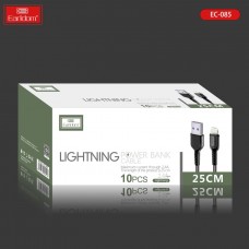 USB кабель Earldom EC-085i для iPhone 5/6/7/8/X, 2.4A (длина 0,25см), белый