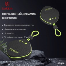 Колонка портативная Earldom ET-A34 Bluetooth/AUX, с ремешком для крепление, черный