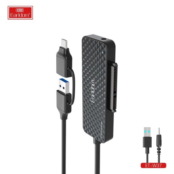 Купить Переходник (кабель) Earldom ET-W37 2в1 USB-C/USB - SATA+3 порта USB3.0, для подключения HDD / SSD,карбон - 00-00056643 оптом