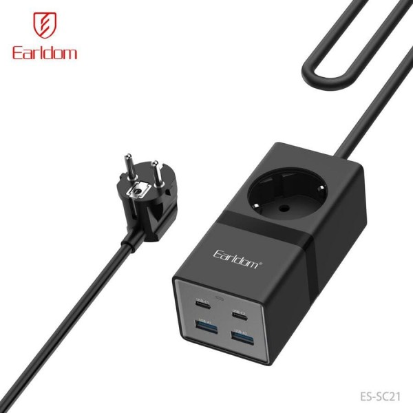 Купить Удлинитель Earldom ES-SC21 EU, 1 розетка+2USB+2Type C PD - 00-00058630 оптом