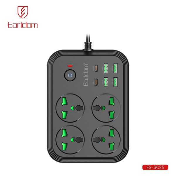 Купить Удлинитель Earldom ES-SC25 EU, 4 розетки+4USB+2Type C PD,3.1A (3000W) - 00-00059057 оптом