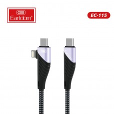 USB кабель Earldom EC-115 2в1 ,Type C - Type C/iPhone, 30W/60W, черный