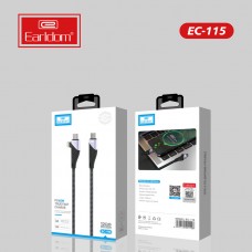 USB кабель Earldom EC-115 2в1 ,Type C - Type C/iPhone, 30W/60W, черный