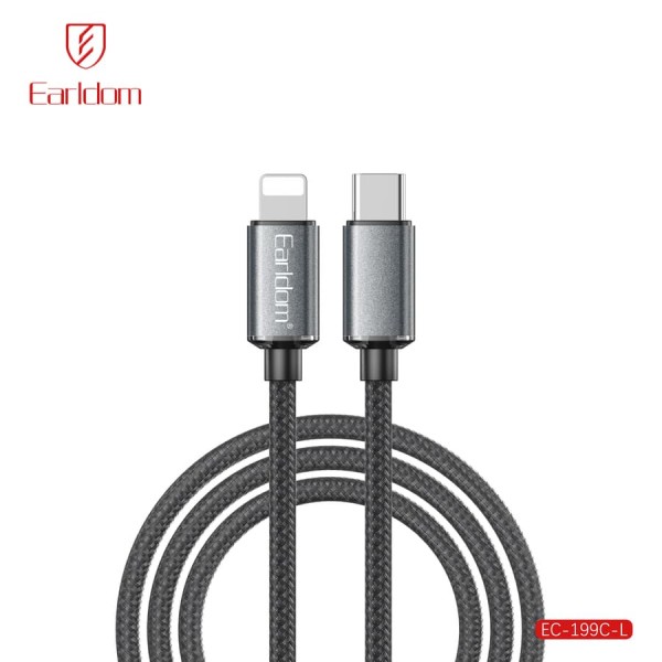 Купить USB кабель Earldom EC-199 C-I Type C - iPhone, 30W,нейлон,(длина 1,2 метр) черный - 00-00058204 оптом