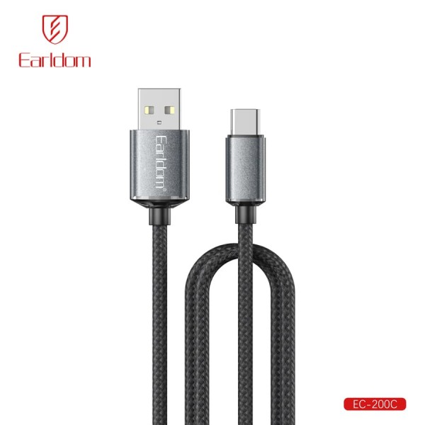 Купить USB кабель Earldom EC-200C для Type C, 3A,нейлон,(длина 2 метра) черный - 00-00059516 оптом