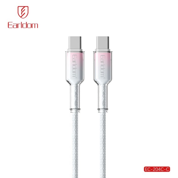 Купить USB кабель Earldom EC-204 C-C Type C - Type C, 60W,нейлон,(длина 1,2 метр), прозрачно-белый - 00-00059062 оптом