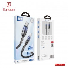 USB кабель Earldom EC-204 C-C Type C - Type C, 60W,нейлон,(длина 1,2 метр), прозрачно-черный