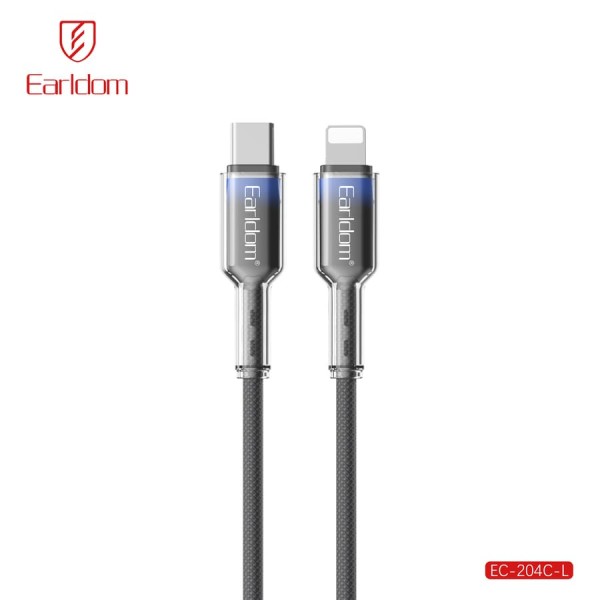 Купить USB кабель Earldom EC-204 C-I Type C - iPhone, 27W,нейлон,(длина 1,2 метр), прозрачно-черный - 00-00059065 оптом