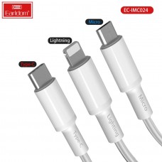 USB кабель Earldom EC-IMC024 3 в 1 для micro/iphone/Type C, (1,2м), белый